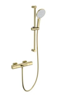 Смеситель для ванны с душевым гарнитуром Wonzon & Woghand Plate WW-C2017-A-BG с термостатом брашированное золото
