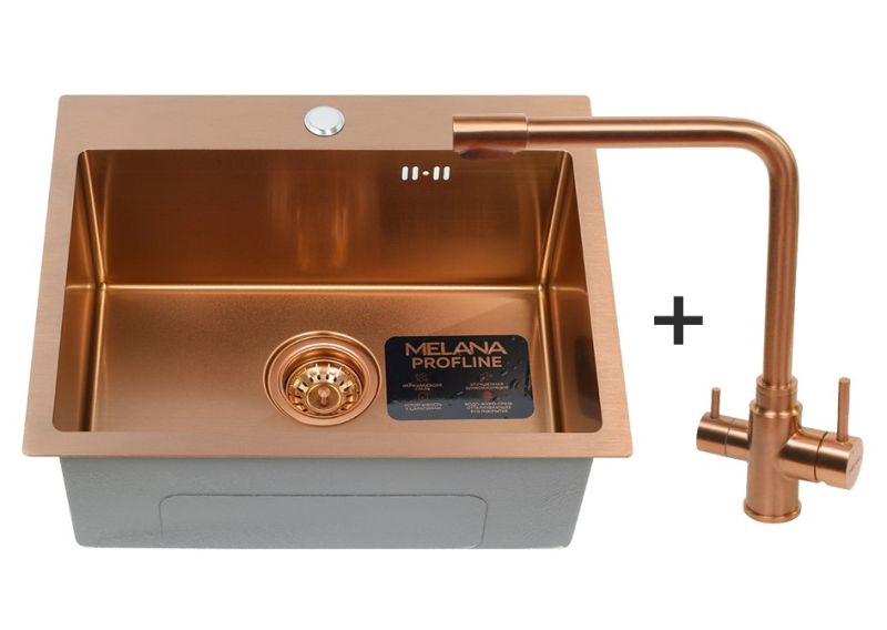Мойка D5343HC Melana ProfLine 3,0/220 в комплекте со смесителем F9505HC бронза