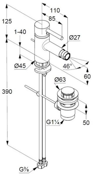 Смеситель для биде Kludi Bozz чёрный матовый 385333976