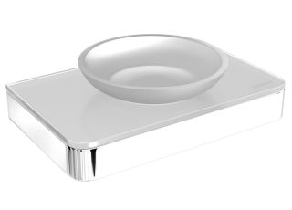 Мыльница Lemark Glass Line 9741037 с держателем хром/белое стекло