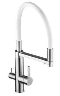 Смеситель для кухни Swedbe Selene Plus 8441 с каналом для подключения фильтра и гибким изливом нержавеющая сталь/белый