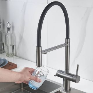 Смеситель для кухни с гибким изливом и подключением фильтра Maretti Calabria CA31RGF11, оружейная сталь