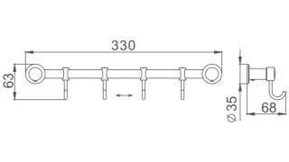 Планка с крючками для полотенец Haiba HB205-4 хром