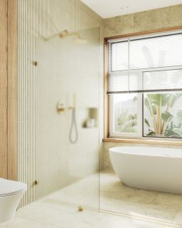 Душевая перегородка MaybahGlass MGD-268-3 79см золото