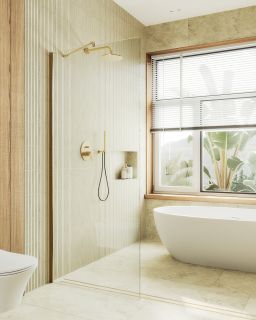 Душевая перегородка MaybahGlass MGD-695-3ш 79см золото