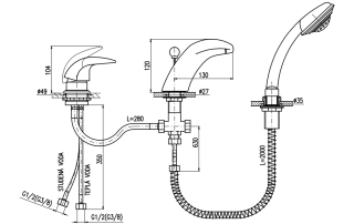 Смеситель на борт ванны Rav Slezak Dunaj D471.5SZ золото