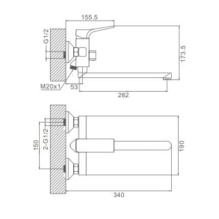 Смеситель для ванны Prohanss P62.22 хром