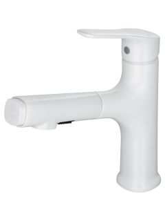 Смеситель для раковины Wonzon & Woghand WW-AE4151-MW с выдвижным изливом белый матовый