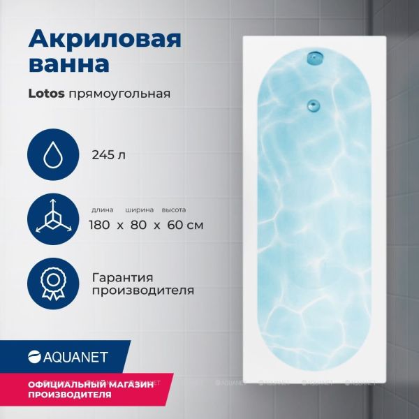 Акриловая ванна Aquanet Lotos 332845 180x80 см с каркасом