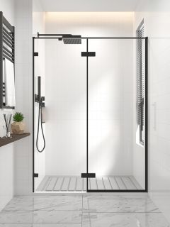 Душевая дверь распашная Veconi Premium Alassio B, 1300х2000, черный матовый, стекло прозрачное осветленное