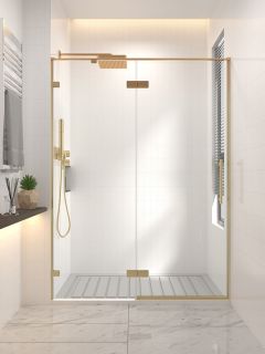 Душевая дверь распашная Veconi Premium Alassio G, 1200х2000, брашированное золото, стекло прозрачное осветленное