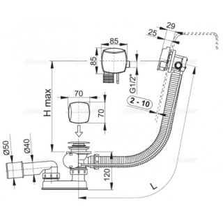 Слив-перелив для ванны AlcaPlast с напуском воды через перелив клик-клак 80см металл-пластик хром A508KM-80