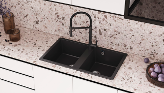 Смеситель для кухни Ulgran Classic U-024-310 с высоким гибким изливом серый