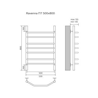 Полотенцесушитель водяной AZARIO RAVENNA  AZ07158 500/800 7 секций, нижнее/диагональное подключение, 1/2, хром