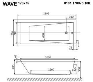Акриловая ванна Whitecross Wave 0101.170075.100 170x75см белый глянец