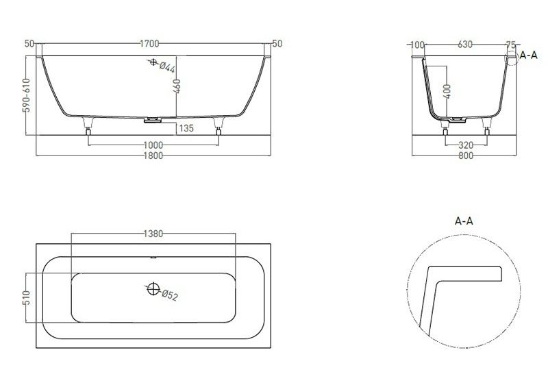 Ванна из искусственного камня Salini Orlanda Axis S-Sense 103212G 180x80см белый глянцевый