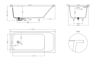 Ванна из искусственного камня Salini Orlanda Kit S-Sense 102116MRF 170x80см RAL полностью