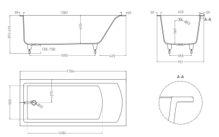 Ванна из искусственного камня Salini Cascata S-Sense 104113MRH 170x75см RAL снаружи