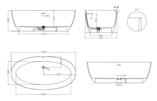 Ванна из искусственного камня Salini Alda S-Sense 101911GRF 178x92см RAL полностью