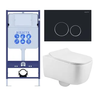 Комплект SET AQUATEK ЛУГАНО-020 4в1 унитаз с инсталляцией кнопкой и сиденьем микролифт
