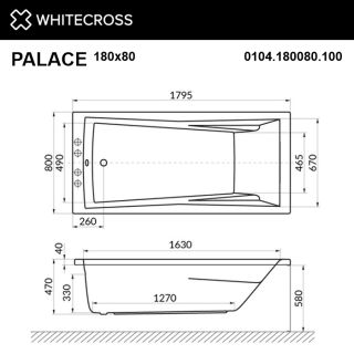 Гидромассажная ванна WHITECROSS Palace 0104.180080.100.RELAX.GL 180x80 см Relax золото