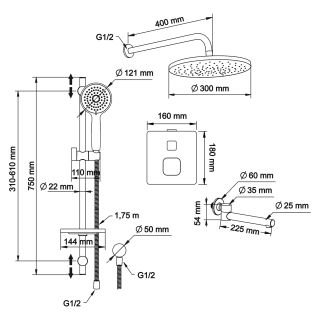 Душевой комплект Swedbe Platta 5560G1 с термостатом хром/серый