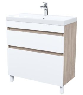 Напольная тумба с раковиной IDDIS Zodiac ZOD8ABFi95K с ящиками 80см белый/под дерево
