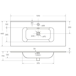 Раковина керамическая CEZARES 100 см, CZR-8095-100 белый