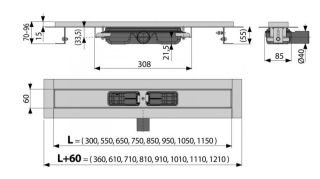 Душевой лоток AlcaPlast с порогами для перфорированной решетки 145см хром APZ101-1450