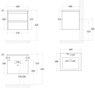 Подвесная тумба под раковину Art&Max Family 58см белый глянцевый Family-580-2C-SO-BL