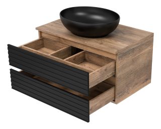 Подвесная тумба под раковину Brevita Dakota DAK-09080-19/02-2Я 80см дуб Галифакс олово/чёрный