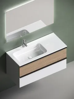 Подвесная тумба под раковину Sancos Delta DL100LW левая 100см дуб светлый/белый