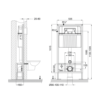 SET Инсталляция Sava Free Standing + клавиша смыва BETTOSERB SFS40006484 матовая бронза BRICKS
