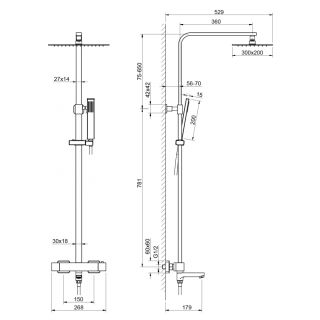 Душевая стойка Timo Tetra-Thermo SX-0169/18 с термостатом чёрное золото