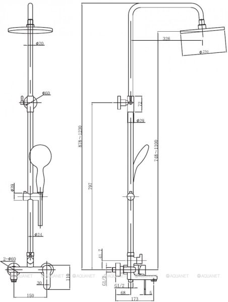Душевая стойка Aquanet Passion R3 AF300-72-R-B 261838 чёрный матовый
