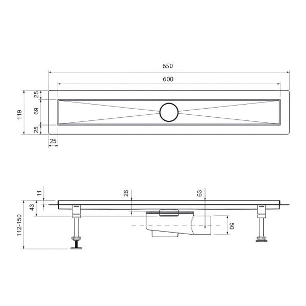 Душевой лоток Timo Drain System DS230206/03 60см с двусторонней панелью plate под плитку чёрный