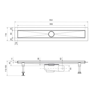Душевой лоток Timo Drain System DS230209/01 90см с двусторонней панелью plate под плитку сатин