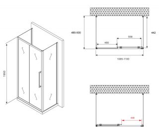 Душевой уголок ABBER Schwarzer Diamant AG30110BH-S50B-S50B 110x50см чёрный