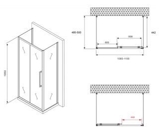 Душевой уголок ABBER Schwarzer Diamant AG30110H-S50-S50 110x50см хром
