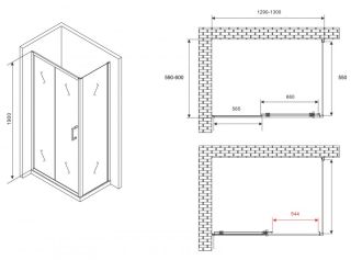 Душевой уголок ABBER Schwarzer Diamant AG301305-S605 130x60см хром