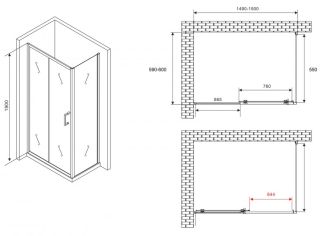 Душевой уголок ABBER Schwarzer Diamant AG301505-S605 150x60см хром