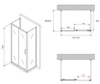 Душевой уголок ABBER Schwarzer Diamant AG30150B-S60B-S60B 150x60см чёрный