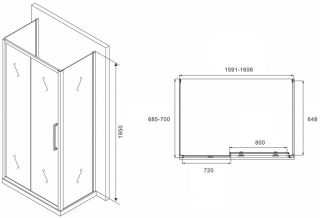 Душевой уголок ABBER Schwarzer Diamant AG30160H-S70-S70 160x70см хром
