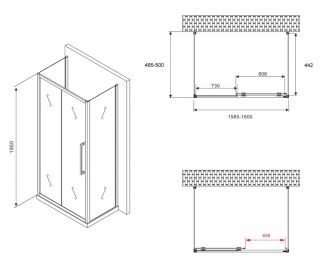Душевой уголок ABBER Schwarzer Diamant AG30160MH-S50M-S50M 160x50см хром