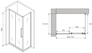 Душевой уголок ABBER Schwarzer Diamant AG30170H-S75 170x75см хром