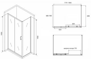 Душевой уголок ABBER Schwarzer Diamant 180x70см AG30180B-S70B
