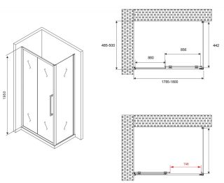 Душевой уголок ABBER Schwarzer Diamant AG30180BH-S50B 180x50см чёрный