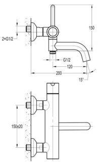Смеситель для ванны и душа Cezares Eco чёрный матовый ECO-VD-NOP
