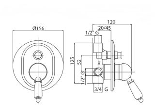 Встраиваемый однорычажный смеситель для душа с переключателем, хром Cezares ELITE-VDIM-01-M