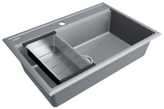 Комплект Paulmark: мойка Stepia 80 и коландер Advance PM117551-GRM+A375-BS серый металлик/брашированная нержавеющая сталь